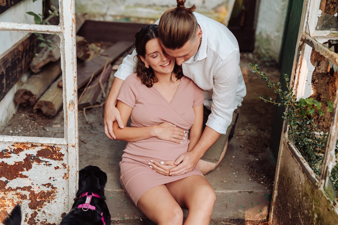 Pies w szklarni sesja ciążowa z psem Gdynia